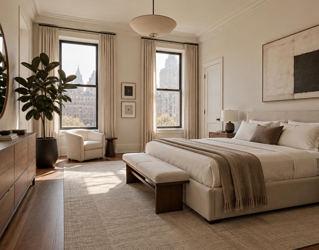 Concept bedroom with a potted tree
